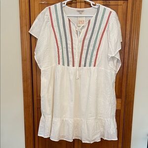 Knox Rose White Boho Embroidered Dress 4X NWT Kimono Sleeve A‑Line